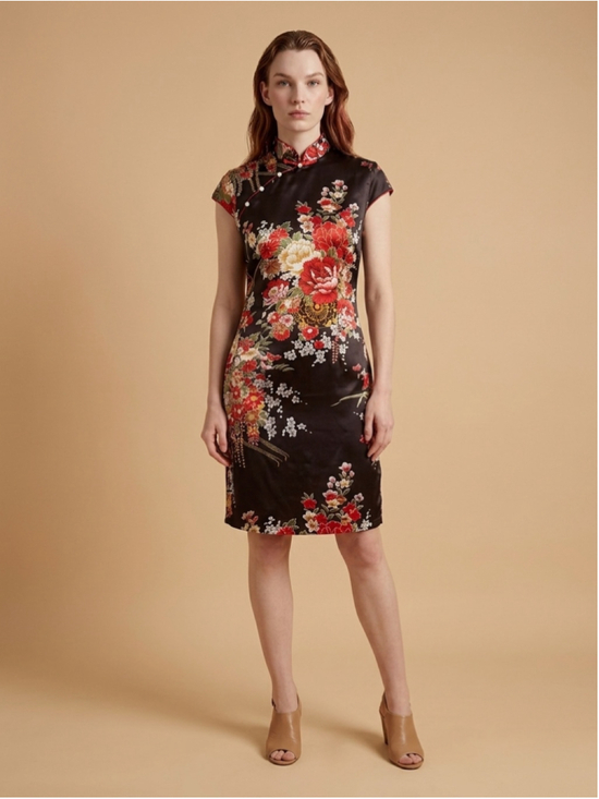Laogudai Dresses & Skirts - Laogudai Floral Cheongsam Qipao Dress Size S Black Red